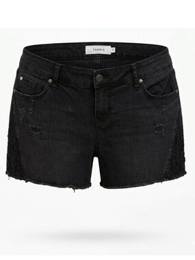 Torrid Black Crochet Inset Denim Cut Off Shorts Size 18